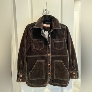 Anthropologie Pilcro Flocked Denim Shirt Jacket size XS Petite NWT